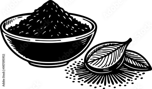 Matcher bright black powder line, tea isolated on white background. 