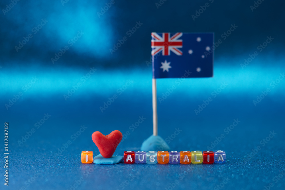 Creative display of handmade clay art featuring a heart and a flag representing Australia, celebrating national pride and creativity
