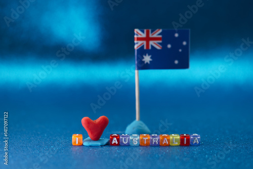 Obraz na płótnie Creative display of handmade clay art featuring a heart and a flag representing Australia, celebrating national pride and creativity w salonie