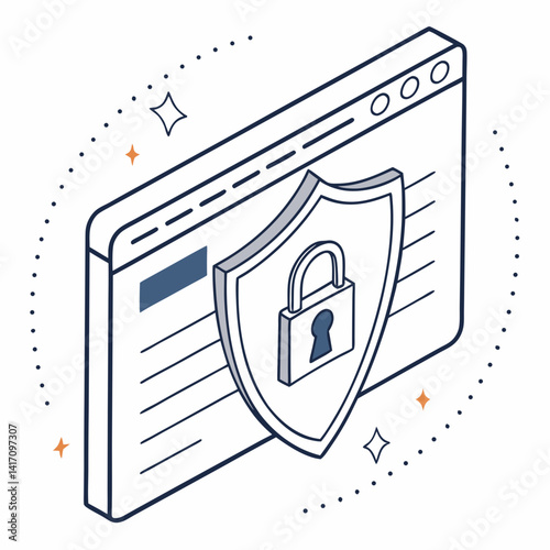 Secure Website Security Protection Vector Illustration With Padlock And Shield