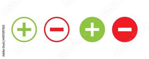 plus and minus icon set, positive and negative symbol set, colourful plus and minus math sign set, addition and subtraction sign set png and vector illustration on transparent background