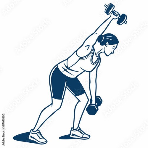 Fitness Woman Lifting Dumbbells In Gym Wearing Sports Attire In Vector Illustration