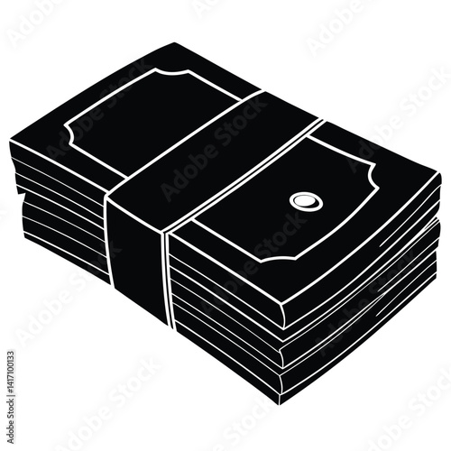 Cash stack silhouette vector on white background