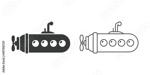 Submarine icon in flat style. Bathyscaphe vector illustration on isolated background. Underwater transport sign business concept.