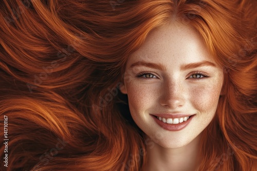 Hair Woman. Attractive Caucasian Woman with Stunning Red Hair in Beautiful Portrait