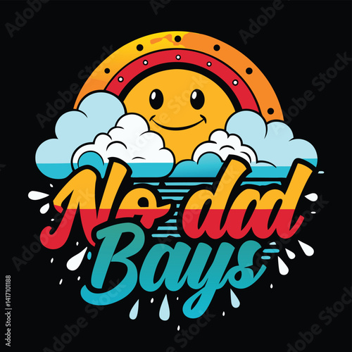 17."No Bad Days" - With a sun and a cloud raining positivity
t shirt design on a black background, vector, flat style, with proper shading, vibrant colors.