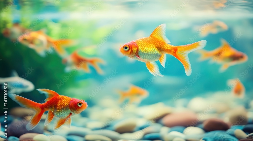 Vibrant Goldfish in Aquarium: Underwater Serenity Vibrant Goldfish in Aquarium: Underwater Serenity