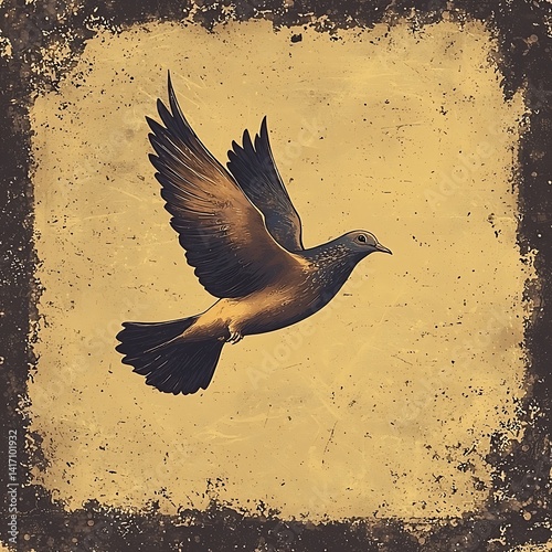 Vintage illustration of a soaring pigeon.