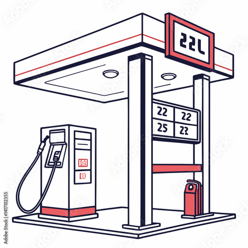 Gas Station Illustration With Simple Lines And Bold Shapes For Creative Projects