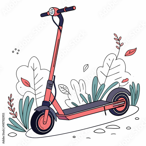Illustrated Electric Scooter On Natural Background Promoting Eco Friendly Transportation