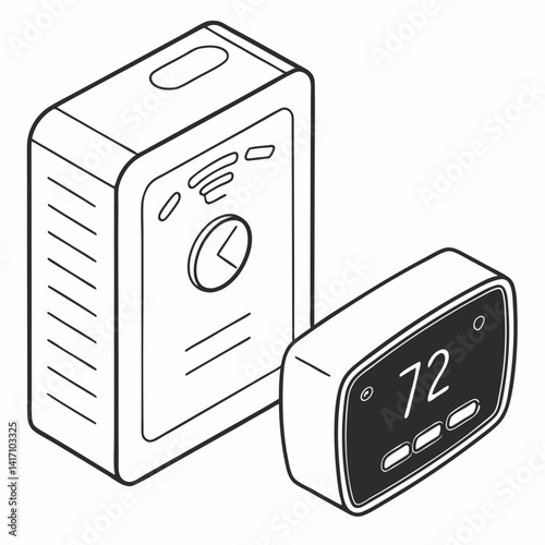 Isometric Smart Thermostat Display Showing Temperature Control And Adjustment Technology