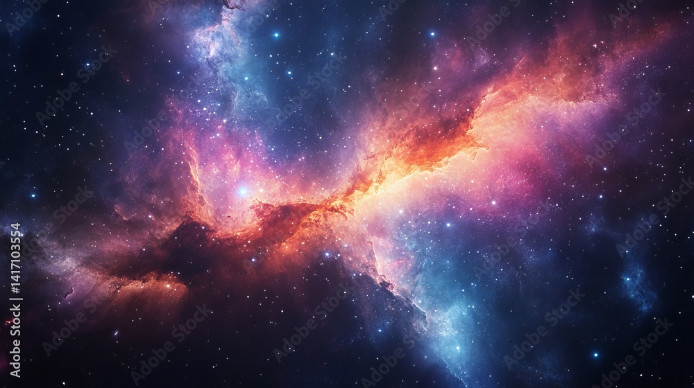 Fototapeta premium A vibrant nebula displaying colorful clouds and sparkling stars in the vast expanse of space