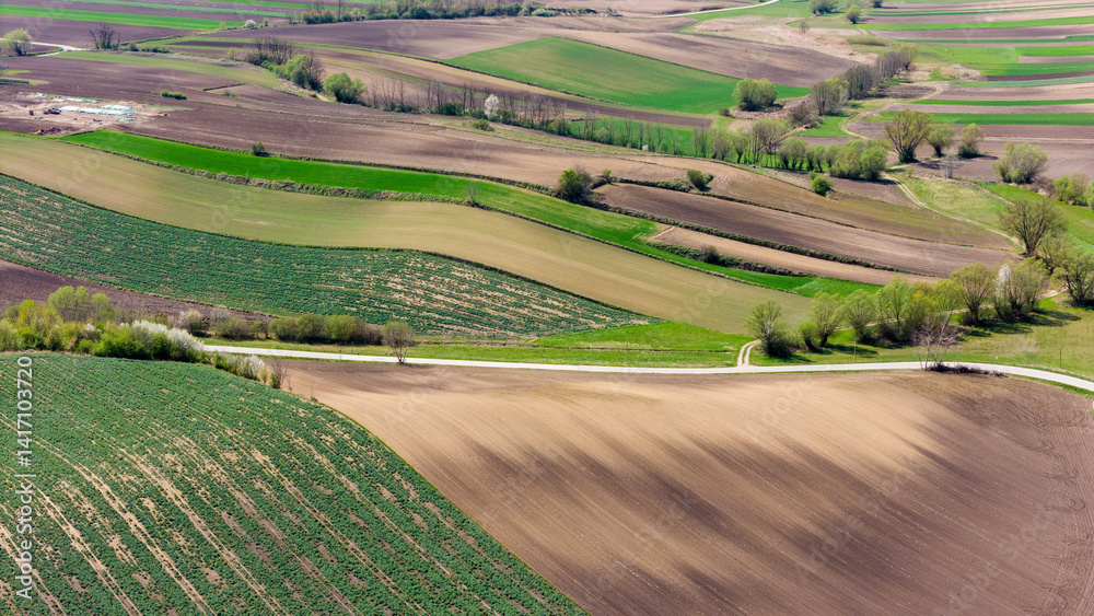 drone view of scenic farmland