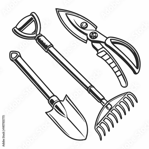 Black And White Garden Tools Vector Illustration For Agriculture And Horticulture