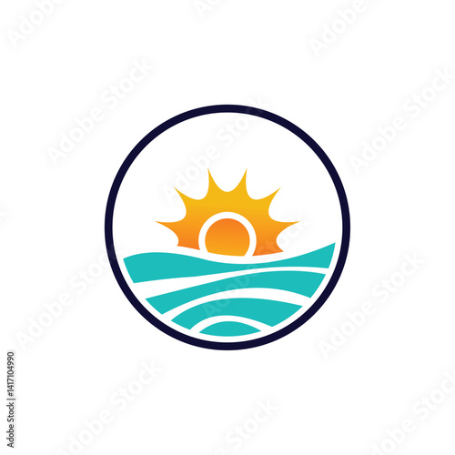 beach ocean logo design symbol illustration vector