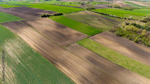 drone view over countryside patchwork fields