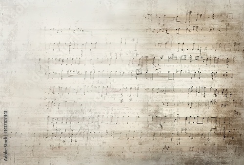Obraz na płótnie Vintage Music Manuscript. Aged sheet music with staff lines and notes. Used in historical music projects or retro album art. Symbolizes cultural heritage, artistic legacy w salonie