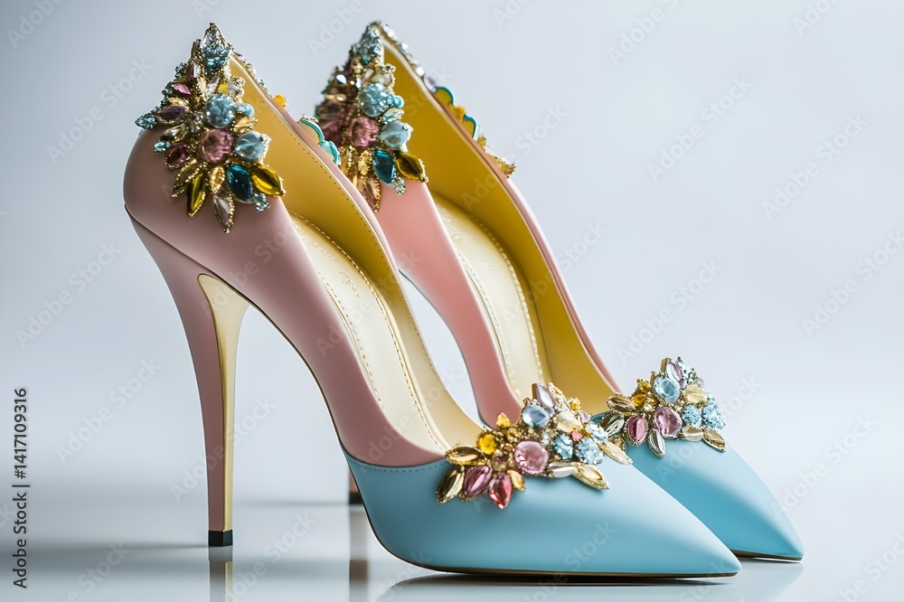 Obraz premium Top View From pastel shades to bold colors, these high heels are stunning with unique shapes and elegant embellishments with style starting from the top