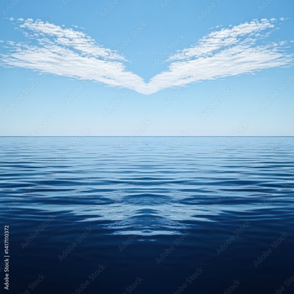 Obraz premium Serene ocean mirroring cloudscape under blue sky