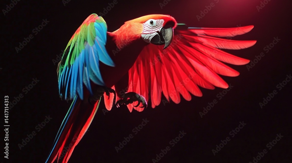 Obraz premium Vibrant parrot in flight