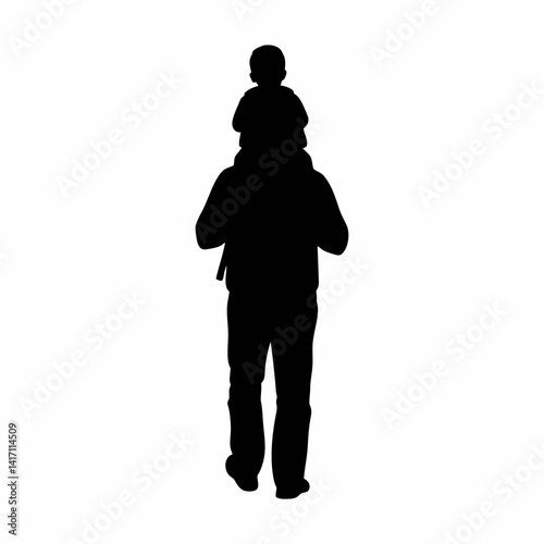 vector illustration of the silhouette of a father carrying his child home from school