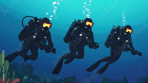 Wallpaper Mural Underwater Military Divers in Coral Reef Torontodigital.ca