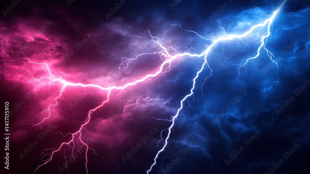Fototapeta premium Powerful Lightning Storm in Night Sky