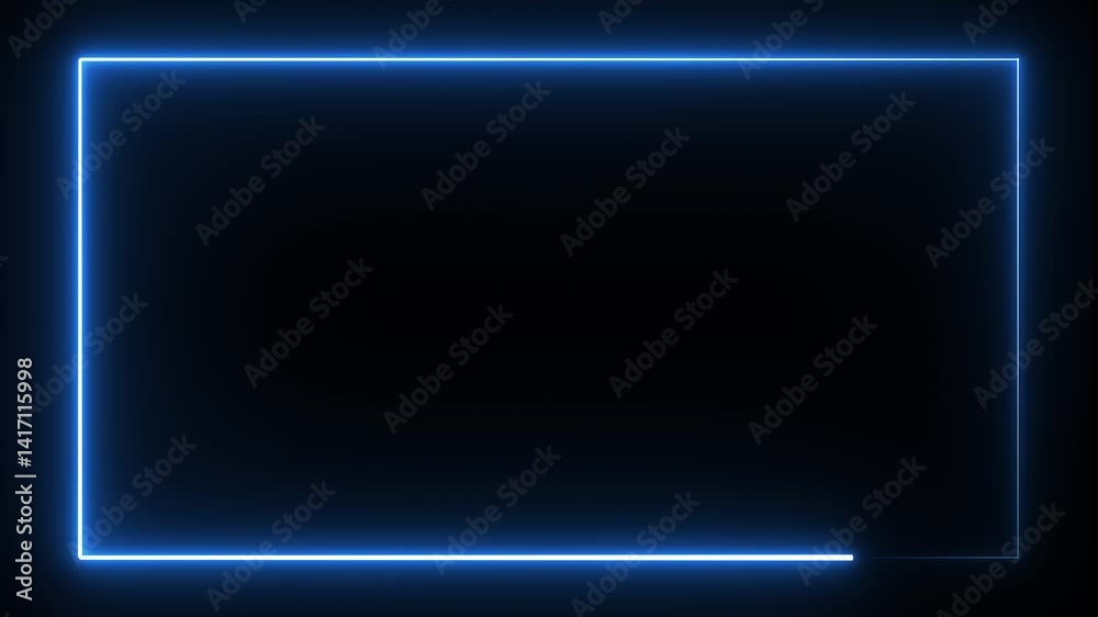 Neon blue light rectangular abstract border picture frame. Neon effect geometry rectangle frame loop background. Loop abstract seamless geometric shape background 4K