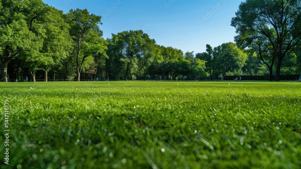 Lush Green Lawn with Trees in the Background Lush Green Lawn with Trees in the Background
