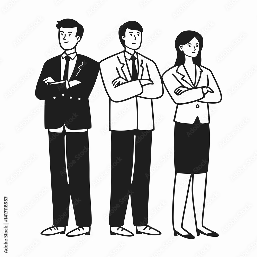 continuous line drawing of business team standing with crossed arms. Vector Art continuous line drawing of business team standing with crossed arms. Vector Art