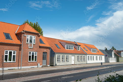 Buildings by the street in town of Grenaa in Denmark