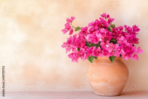 Wallpaper Mural Rustic Terracotta Pot with Vibrant Pink Bougainvillea Flower Still Life, Elegant Home Decor Image Torontodigital.ca