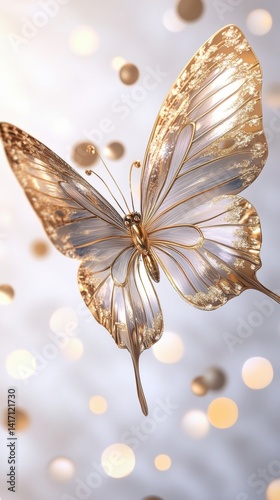 Golden Butterfly with Transparent Wings