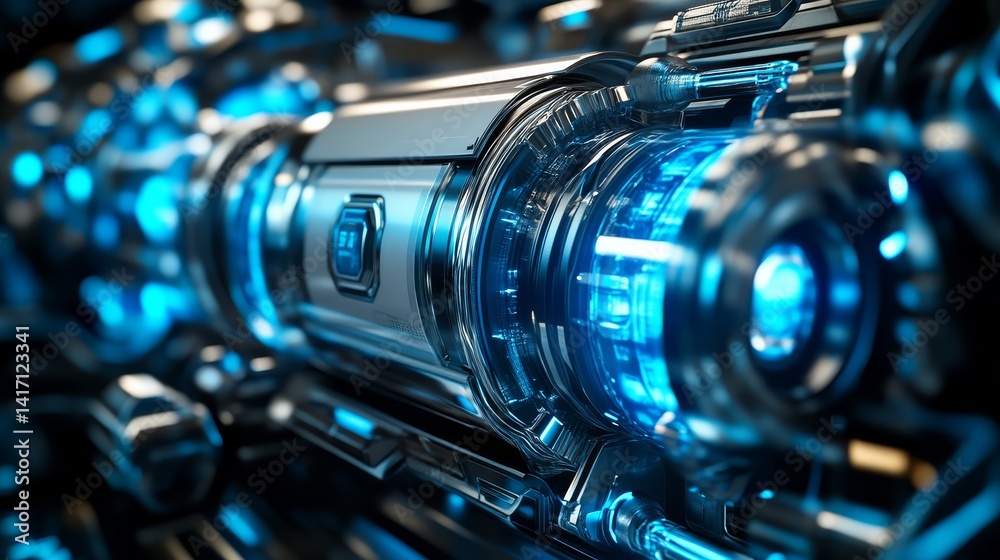 Fototapeta premium Futuristic technology close-up view of mechanical machine components