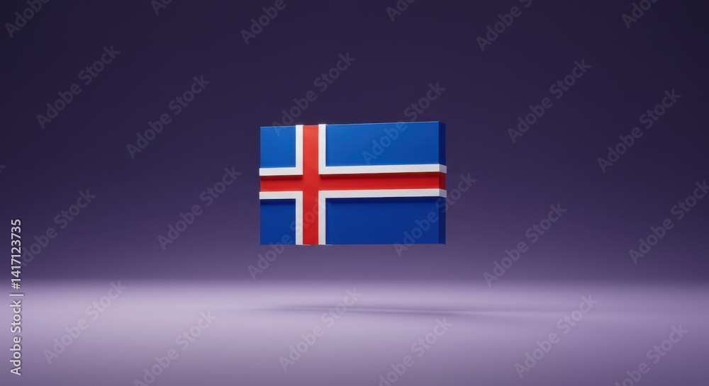 Obraz premium Icelandic Flag 3D Render Minimalist Design Clean Purple Background National Symbol