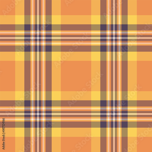 Native background textile texture, summer fabric vector pattern. Carpet check tartan plaid seamless in orange and amber colors.
