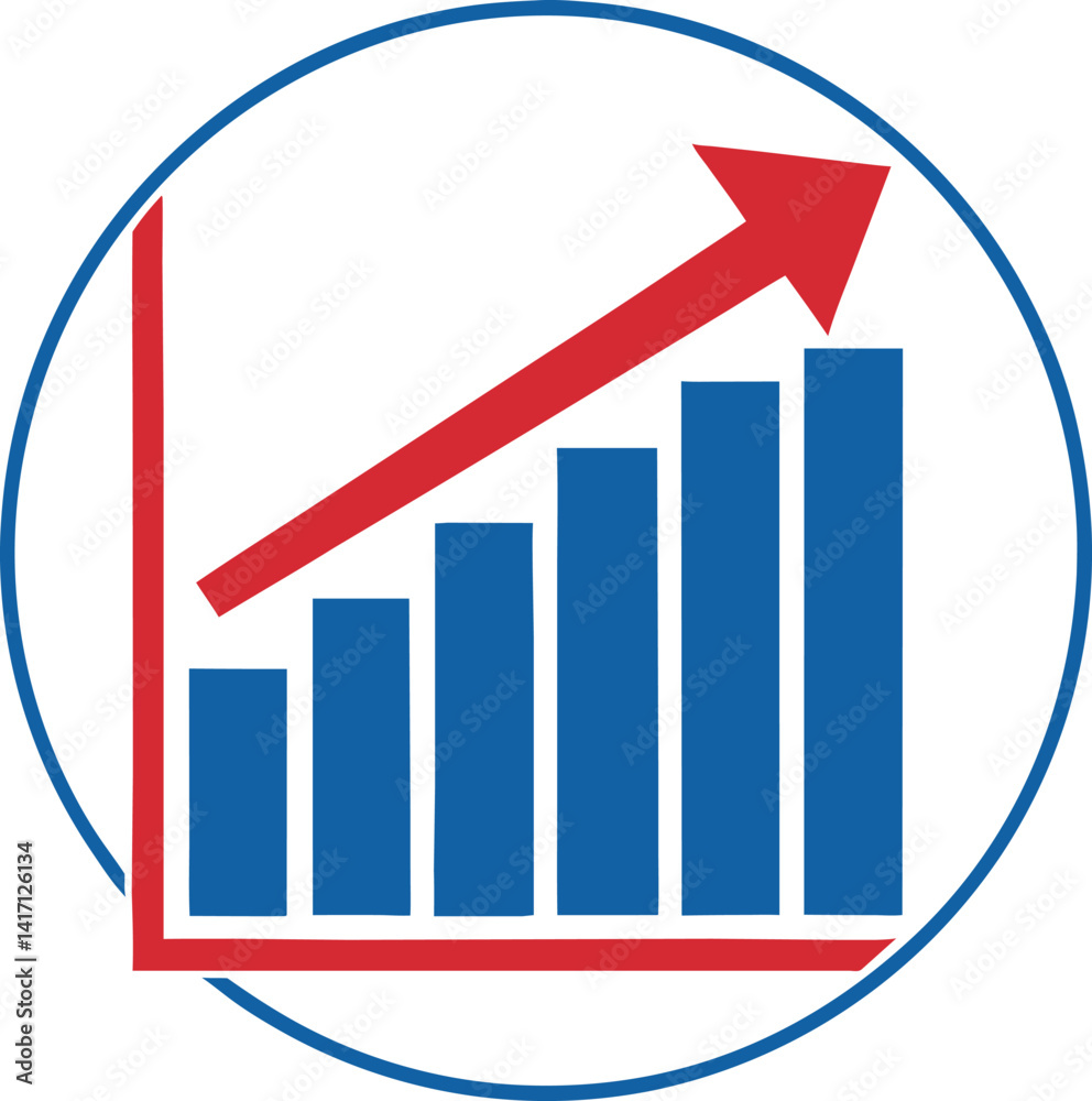 Fototapeta premium Business Growth Graph Icon – Blue Bar Chart with Red Upward Arrow Vector Illustration