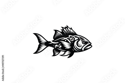 A Jack Dempsey fish vector silhouette black and white color image adobe illustrator .eps