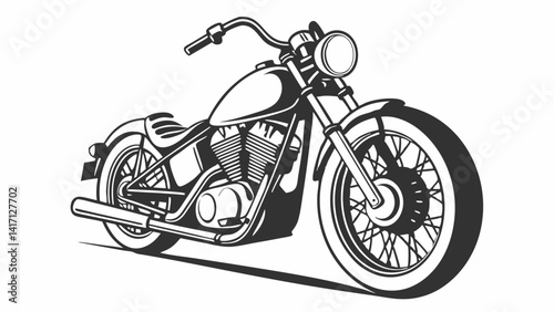  A minimalist black and white vector of a cruiser motorcycle from a front angle, highlighting the wide handlebars and headlights