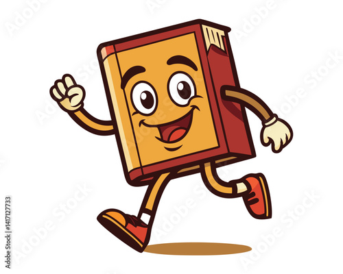 Happy Book Character Running. A Fun Illustration