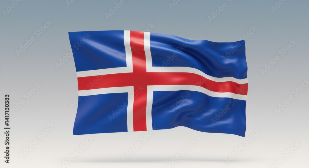 Fototapeta premium Icelandic Flag Waving Gracefully in the Breeze A Stunning 3D Render of the National Emblem