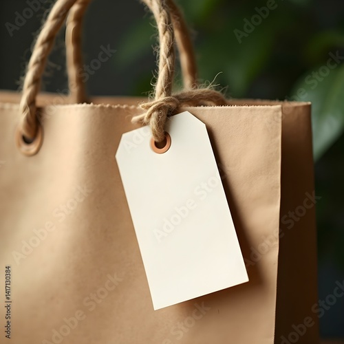 Eco Paper Tag on Jute Bag Handle with String – Sustainable Branding Mockup for Packaging Design