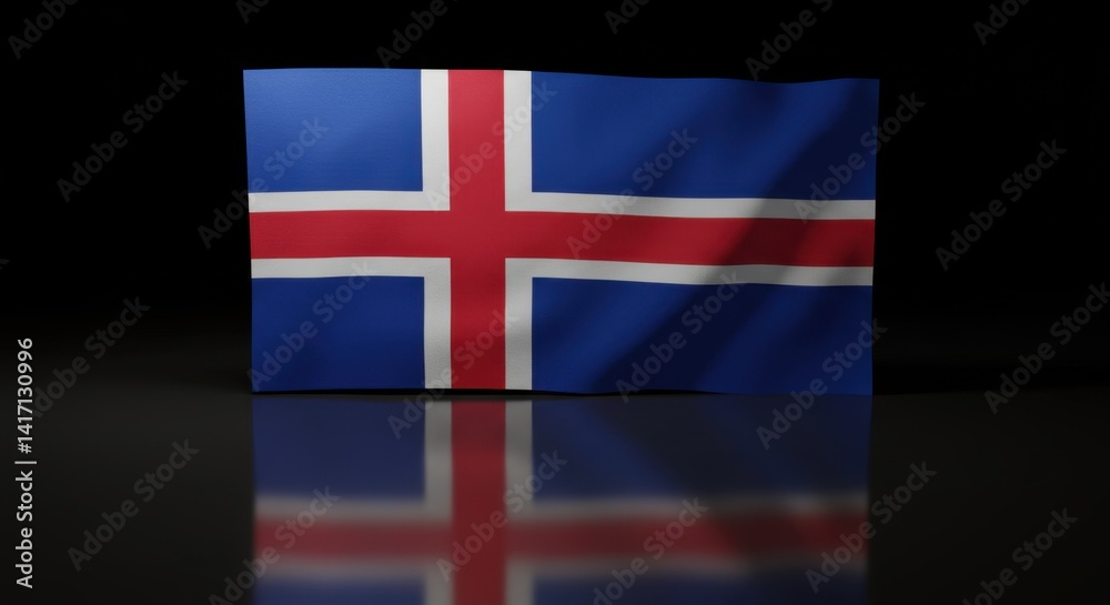 Fototapeta premium Icelandic Flag Waving in Dark Setting: A Stunning 3D Render of National Pride
