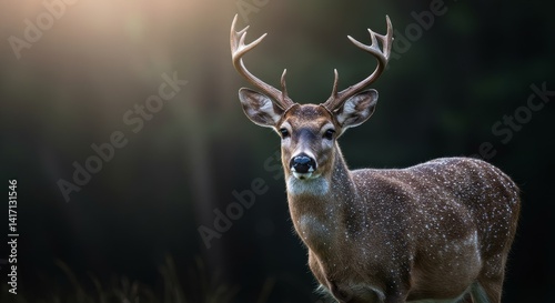 Close-up portrait of a white-tailed deer with impressive antlers