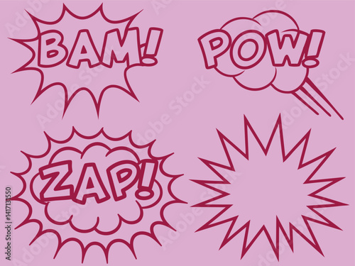 Comic Book Sound Effect Speech Bubbles Pop Art Style BAM ZAP POW Vector