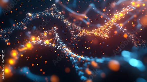Dna replication model enzyme interactions glowing over a black gradient background