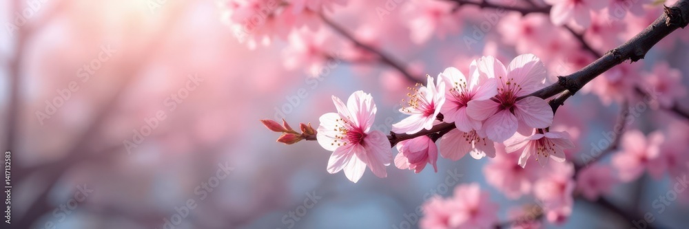 Sakura tree branches with delicate pink flowers gently swaying , flower branch, gentle motion Sakura tree branches with delicate pink flowers gently swaying , flower branch, gentle motion
