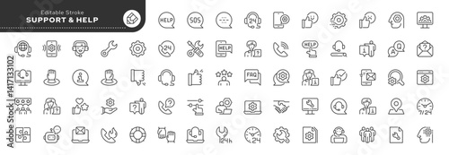 Support and Help line icon set. Customer service, technical support, sos, customer contact, consumer question and more. Outline vector icon in linear style. Series pictograms.