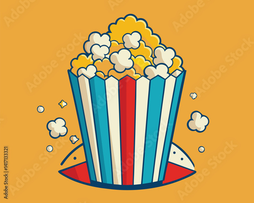 Popcorn in a Striped Bucket. A Classic Movie Snack