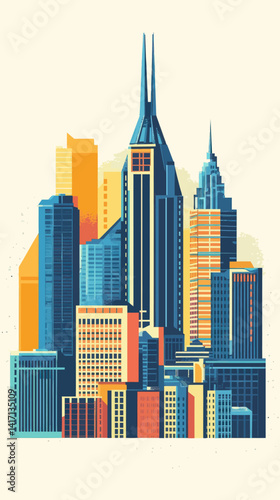 Vintage Nashville Skyline Poster with Abstract Cityscape - Retro Tennessee Music City Vector Art